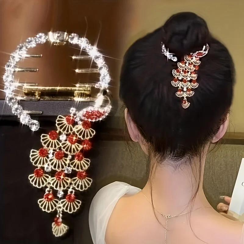 Exquisite Rhinestone Hair Claw Clip Ball Head Peacock Crystal Hairpin Elegant Ponytail Buckle Holder Hair Accessory