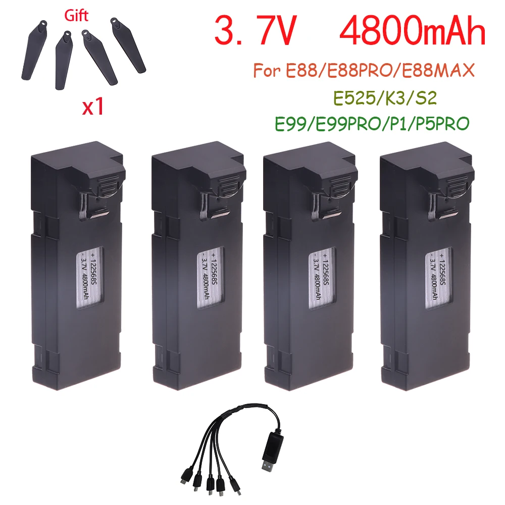 E88 3.7V 4800mAh Batteria ricaricabile agli ioni di litio e caricabatterie per RC Drone E88PRO E99 S2 P1 K3 P10 A13 S98 E525 RC Quadcopter Parti
