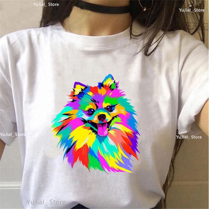 Rainbow Chihuahua Dogs Animal Print Tshirt Woman'S Best Friend Funny White T Shirt Femme Summer Fashion Female T-Shirt Tops