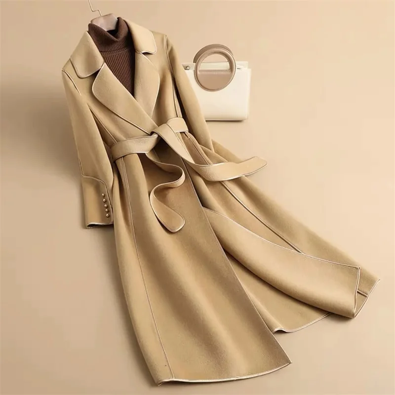 2023 Korean Version Autumn Winter Female Wool Coat Insulation Elegant Gentle Coat Lapel Waist Loose Cashmere Coats For Women