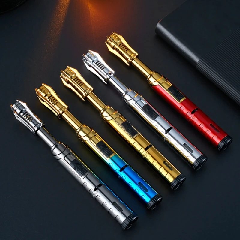 Creative Rocket Tail Flame Shaped High Temperature 1300℃ Gas Lighter Safety Lock Switch Visible Gas Window Kitchen Cigar Lighter