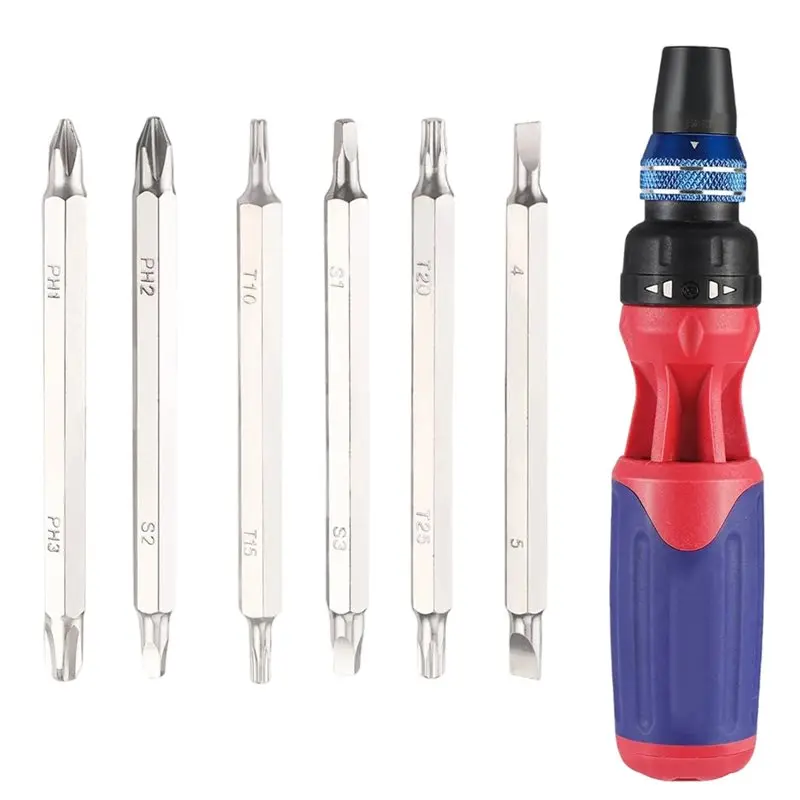 75STO-12-In-1 Ratcheting Multi-Bit Screwdriver Set Quick-Load Mechanism Screwdriver Double End Bits In Handle