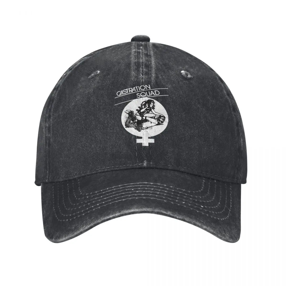 

Castration Squad, Bold White Print, Black demin Trucker Hat Outdoor Adventures Women Hat Cap Man Summer