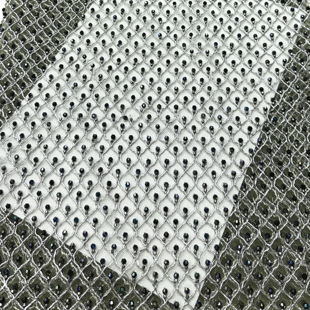 Elegant French Mesh Lace Fabric Full Rhinestone Dot Embroidery Sequin African for Luxury Evening Gown Wedding Party Dress Sewing