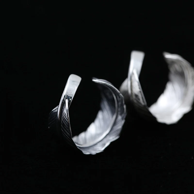 Men's Ring 100% Real 925 Sterling Silver Feather Brand Couple Ring Female Jewelry Thailand Silver Vintage Style Rings