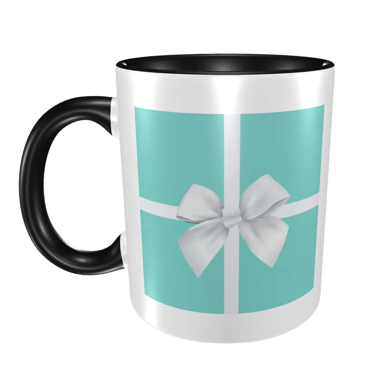 Turquoise Gift Box White Bow Mug Funny Ceramic Coffee Cups Tea Mugs Milk Cup Drinkware Gift for Woman Man