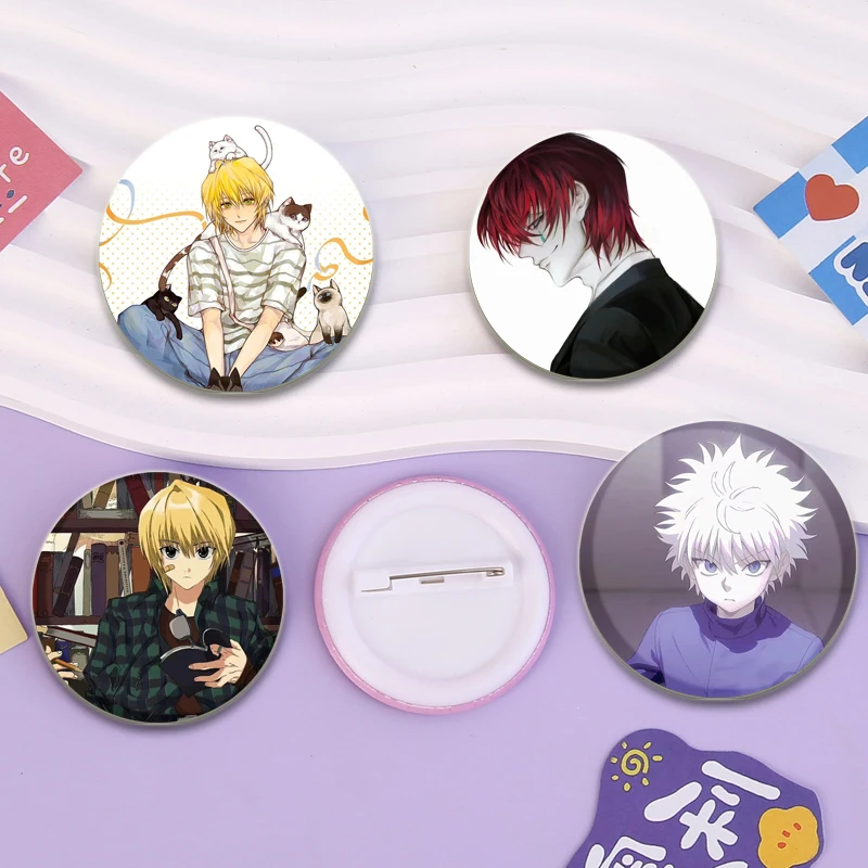 Round Pin Hunter X Hunter HD Print Anime Brooches Zoldyck Killua Kurapika Freecss Gon Cartoon Badge for Backpack Accessorie Gift