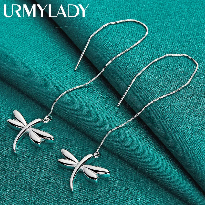 URMYLADY 925 Sterling Silver Dragonfly Ear Line Kolczyki dla kobiet Wedding Party Fashion Charm Biżuteria — zdjęcie 3