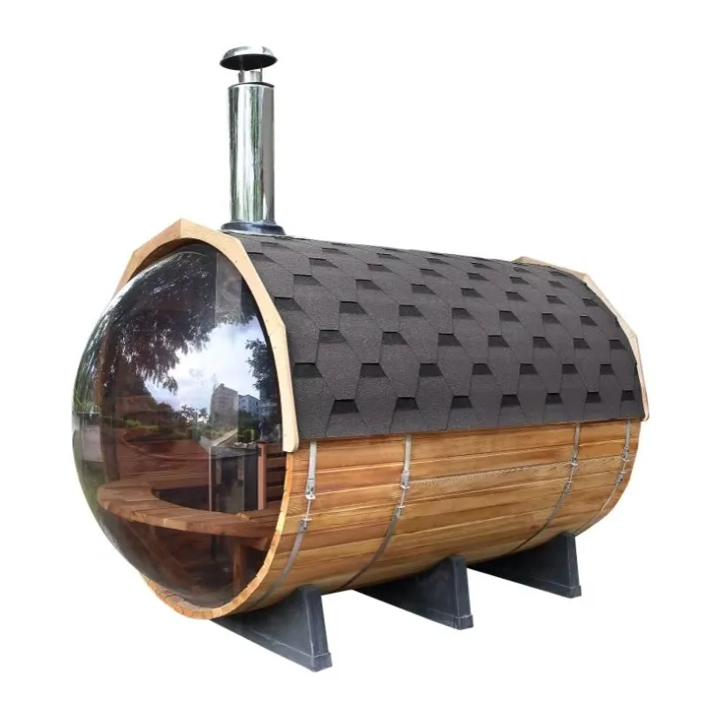 Customized Solid Wood 4-8 Person Outdoor Barrel Sauna with Panoramic View Window Eco Friendly Dry Steam Sauna