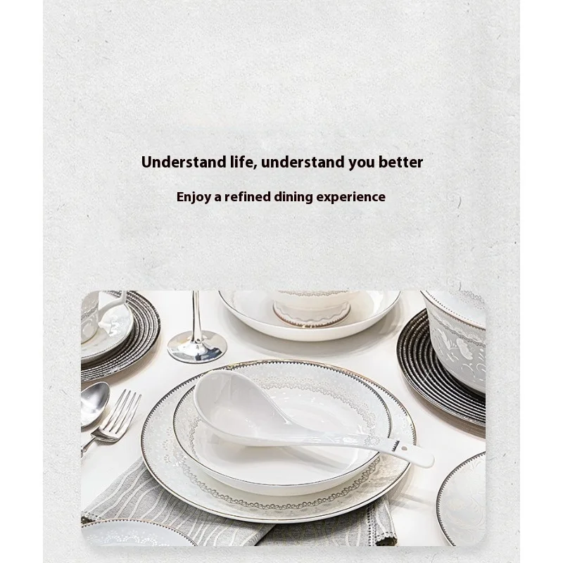 High Temperature Porcelain Tableware, Light Luxury, High-end Housewarming, High-end Dish Set, Wedding Gift 40-60 Pieces