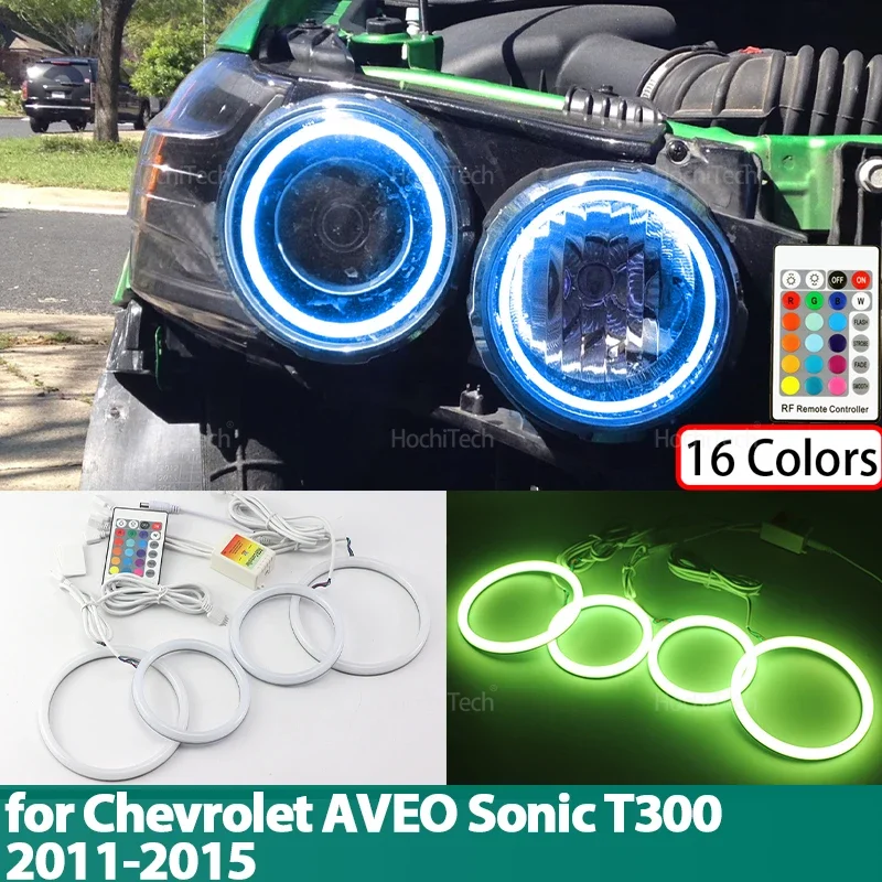 RGB Colorful Cotton Rings with Remote Control  for Chevrolet AVEO Sonic T300 2011-2015 Headlight LED Angel Eyes Rings