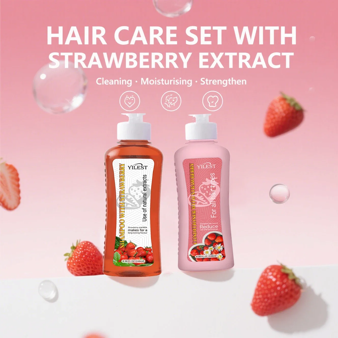 

Набор кондиционеров «Клубничный шампунь» 248 мл x 2 — натуральный экстракт для мягких и сильных волос, восстанавливающий сухие вьющиеся волосы, все типы волос 2025 г.