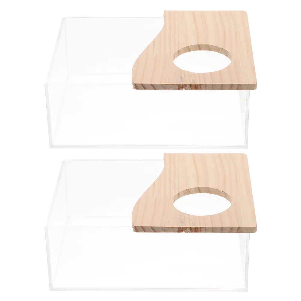 

2Pcs Acrylic Hamster Bathtubs Transparent Wear-Resistant Sand Boxes Small Pet Bath Containers Household Cage Accessories