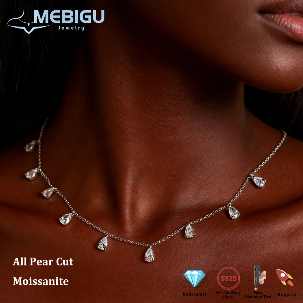 

Mebigu Dainty All Marquise Pear Cut Moissanite Pendant Necklace Women s925 Silver 7-Stone Lab Diamond Stacking Party Neck Chain
