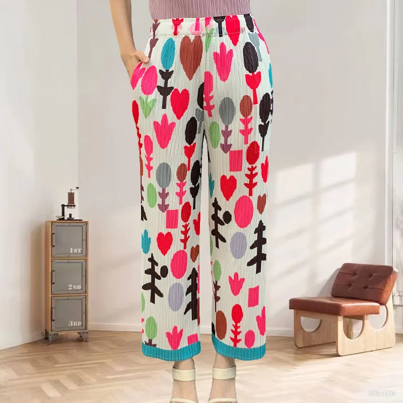 

Miyake Pleated Wide Leg Pants Women Plisse 2025 Summer New Fold Straight Casual Trousers Pleat Loose Pleats Thin Pleats Trousers