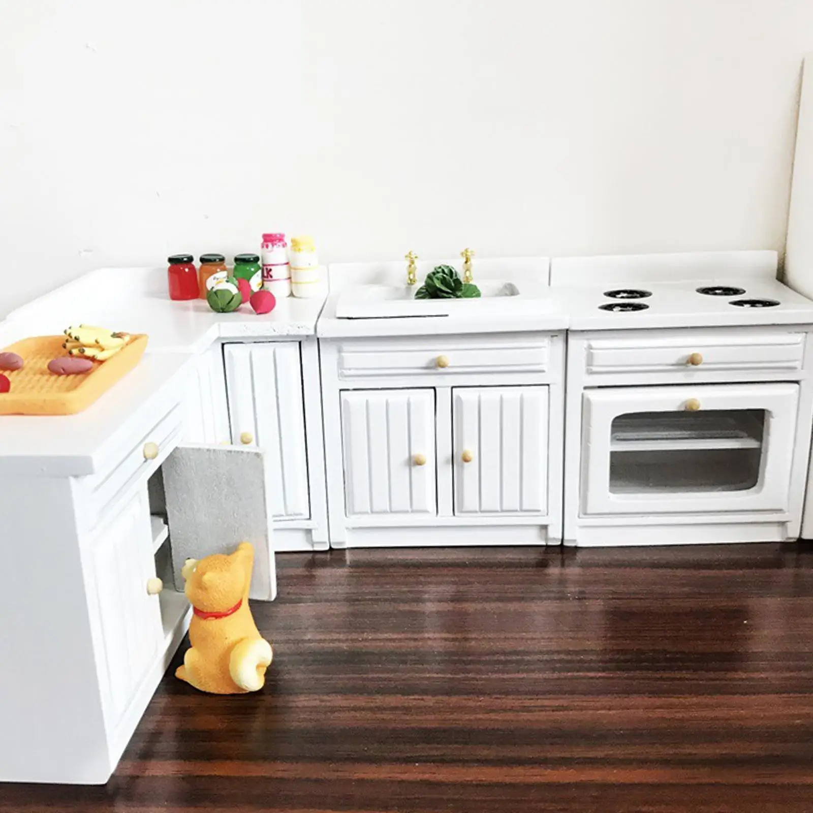 

1:12 Scale Dollhouse Fitted Kitchen Furniture Set Miniatures, Perfect for Girl Gifts, White
