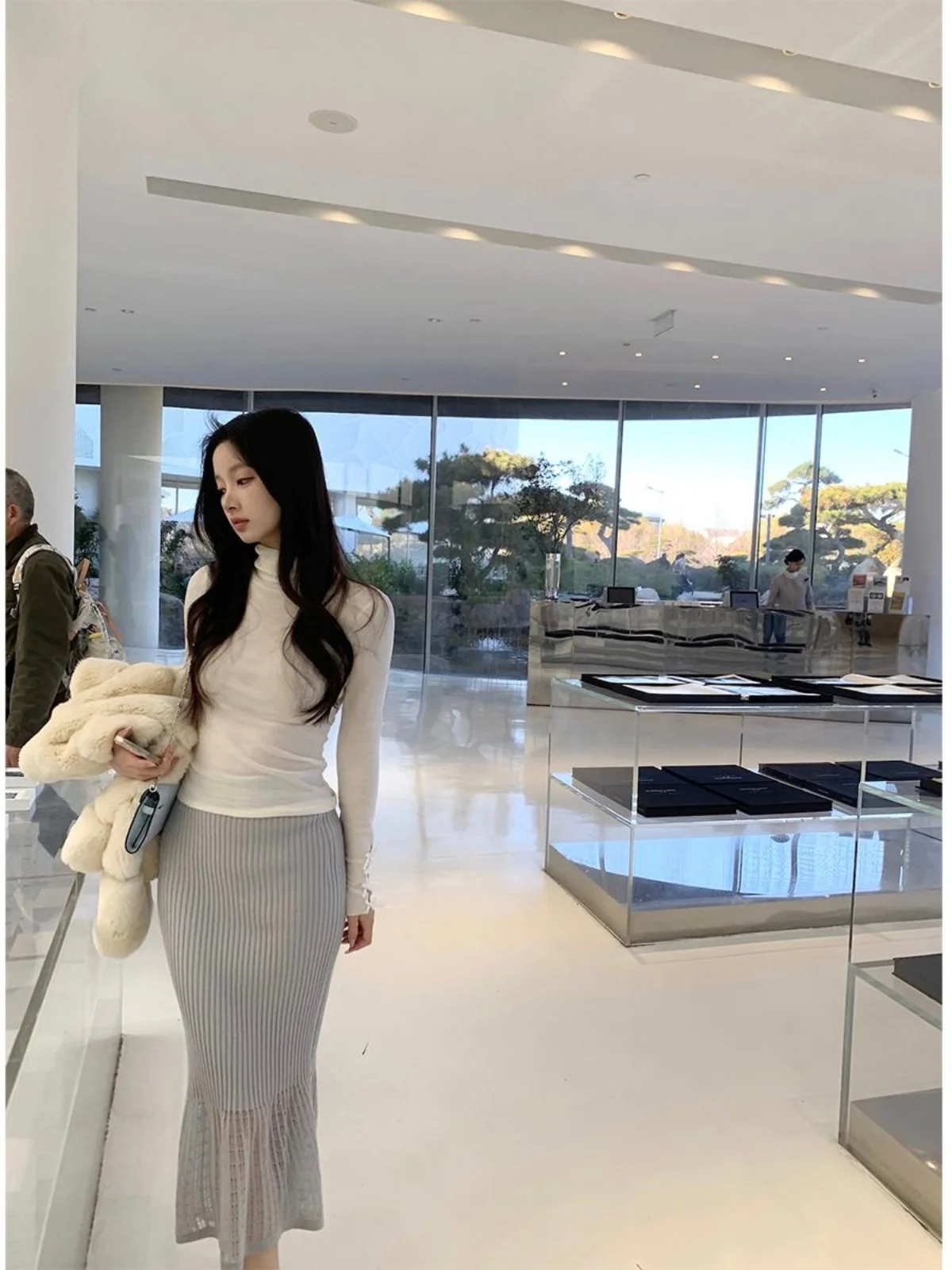 

Вязаная шерстяная юбка-рыбка Duchunzi: новая осенне-зимняя модель с завышенной талией, средней длины, универсальная, для женщин