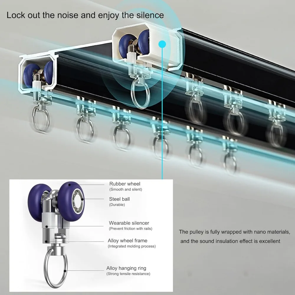 مسار ستارة منزلقة مثبت على السقف بسكة مزدوجة بلون الشمبانيا، طول 3 أمتار #5