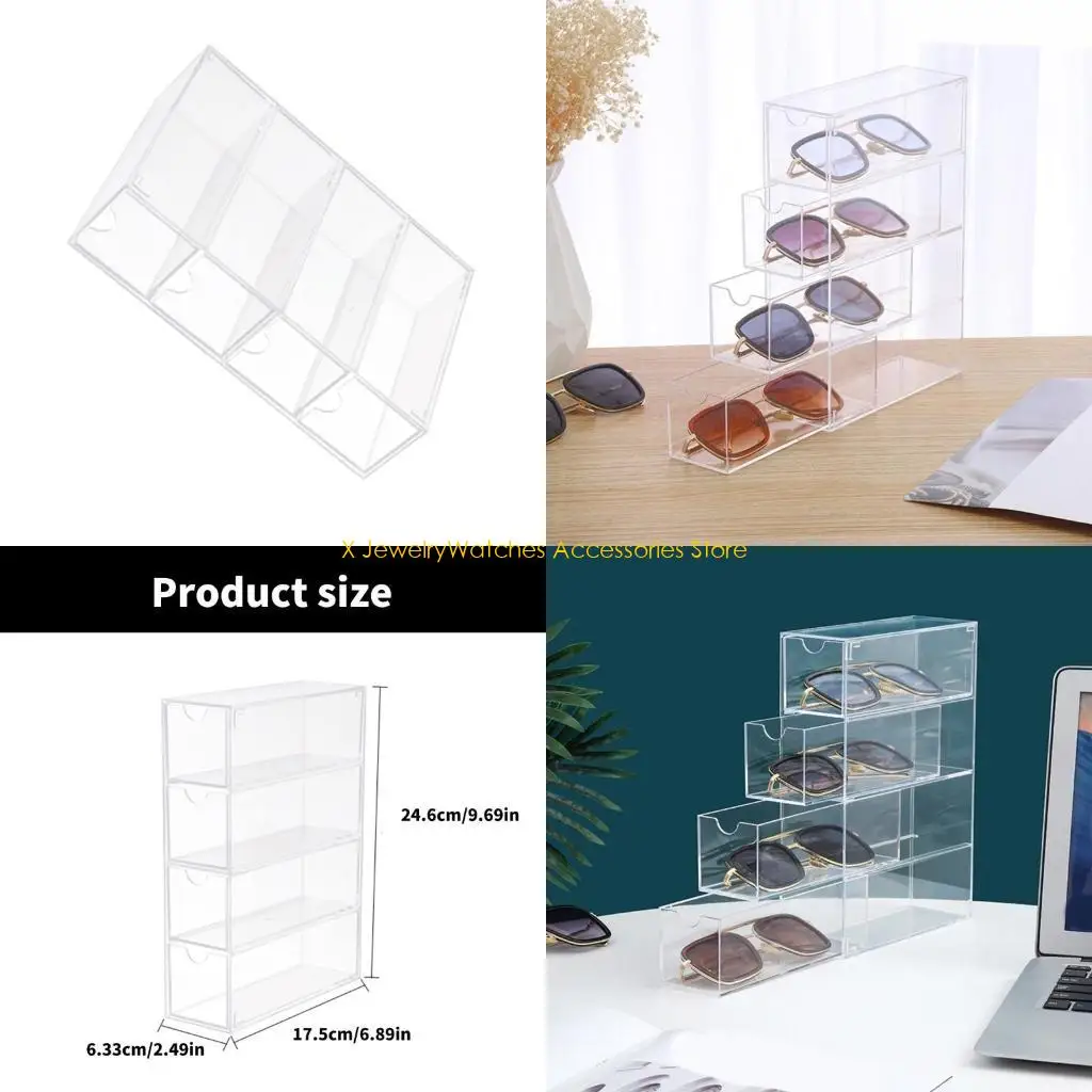 

31KD 4 Spectacle Storage Solution Multi Compartment Eyeglass Holder Sunglasses Plastic Eyewear Drawer Box