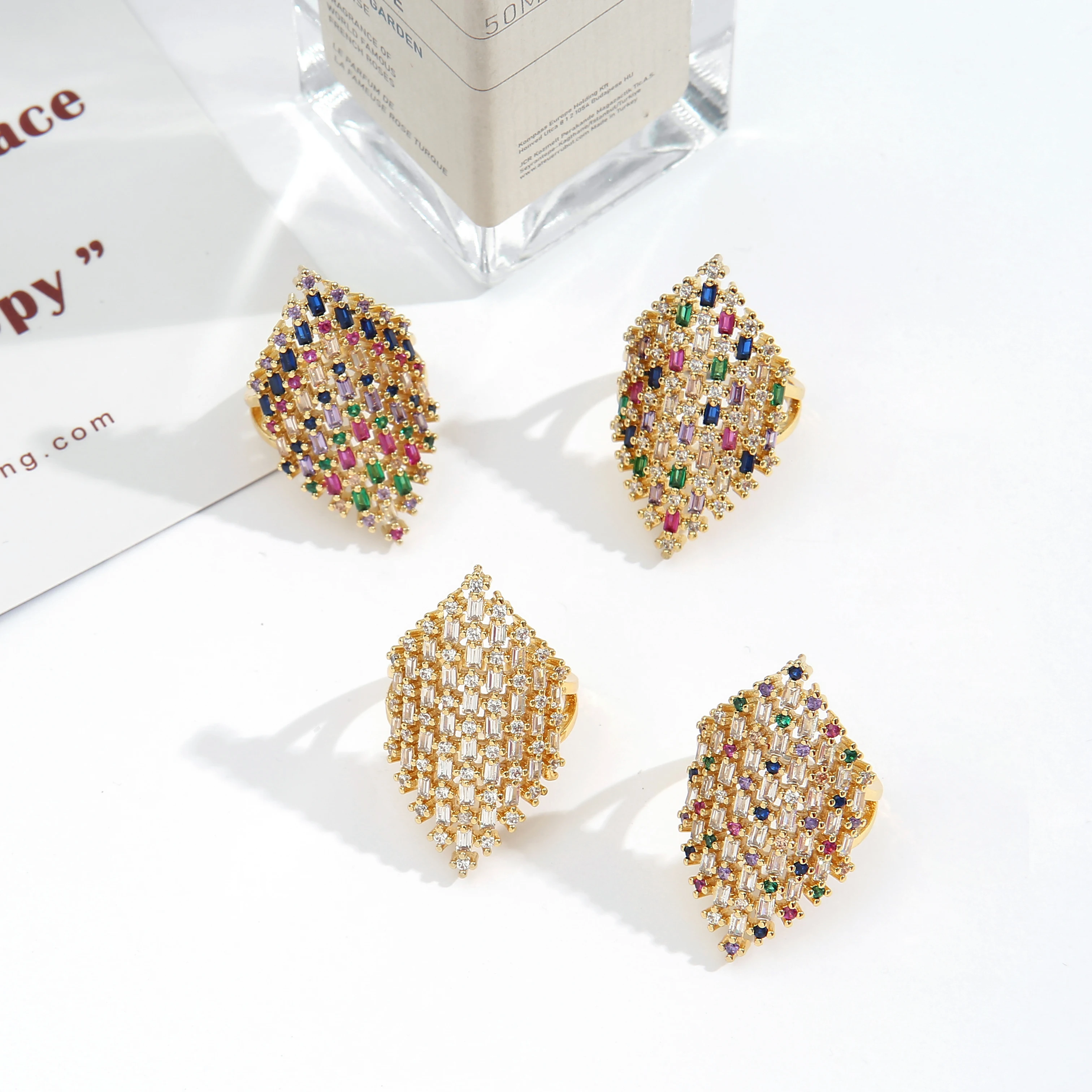 Luxury Colorful Cubic Zirconia Rings For Women Bohemian Colorful Woman\'s Rainbow Ring INS Statement Rings Party Wedding Jewelry