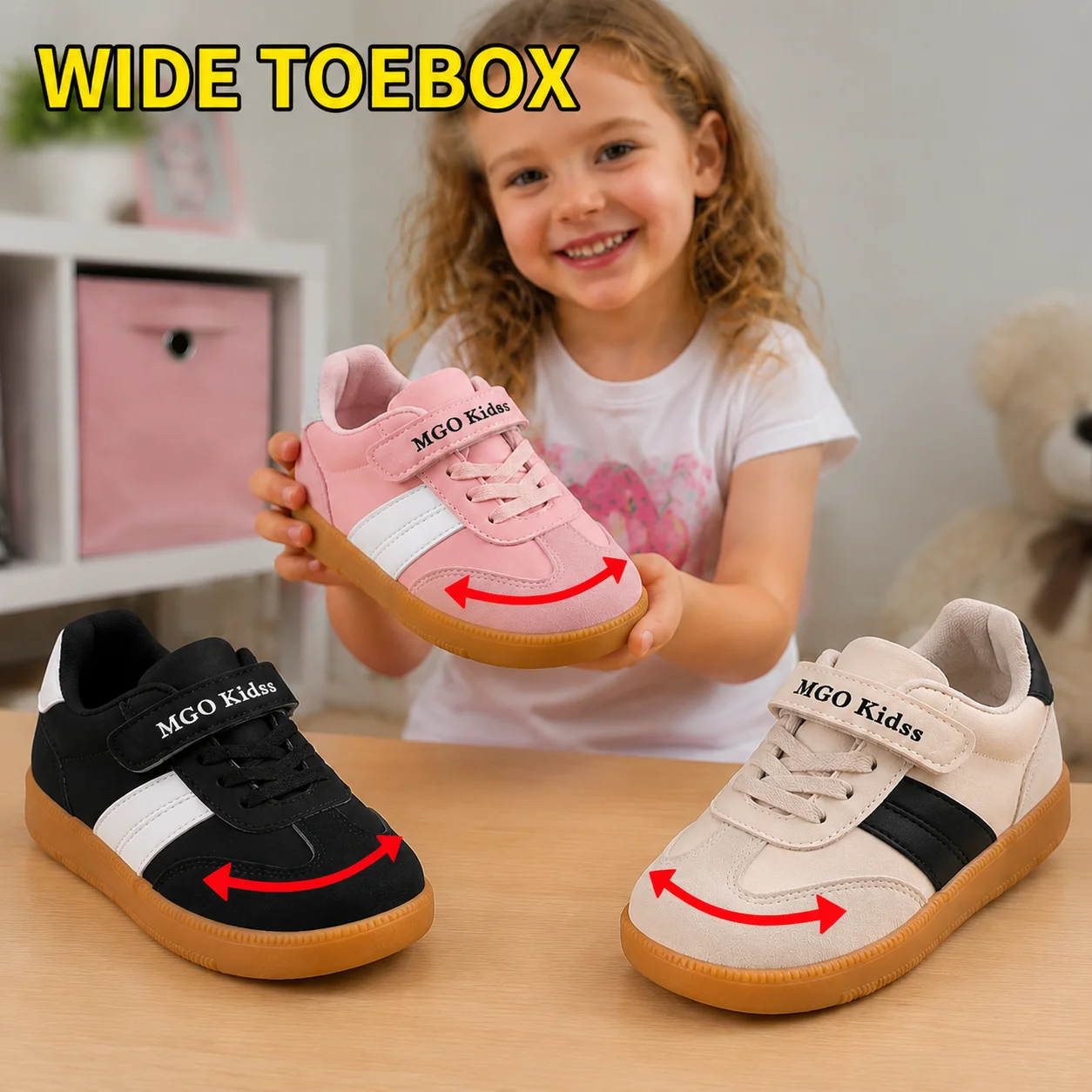 Mgo Kidss New Spring and Autumn Children's Wide-Toe German Training Shoes, Casual Sports Shoes, Suitable for All Seasons, Lightweight and Comfortable German Training Shoes, Fashionable Casual Running Shoes for Girls an