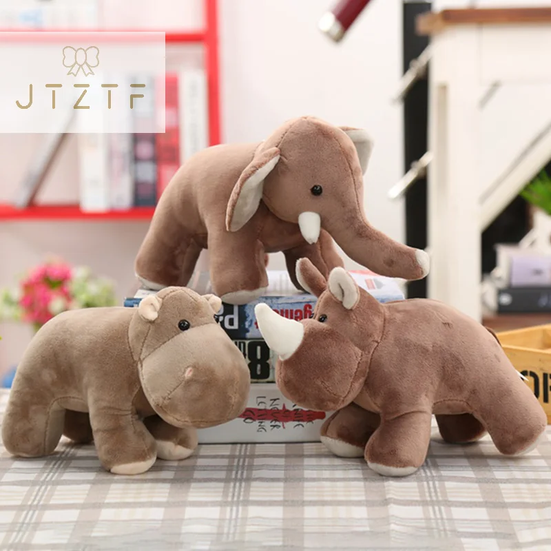 Simulation Animal Plush Doll Toys Stuffed Elephant Hippo Rhino Pillow Appease Doll Figurine For Kids Birthday Gift 20cm-25cm