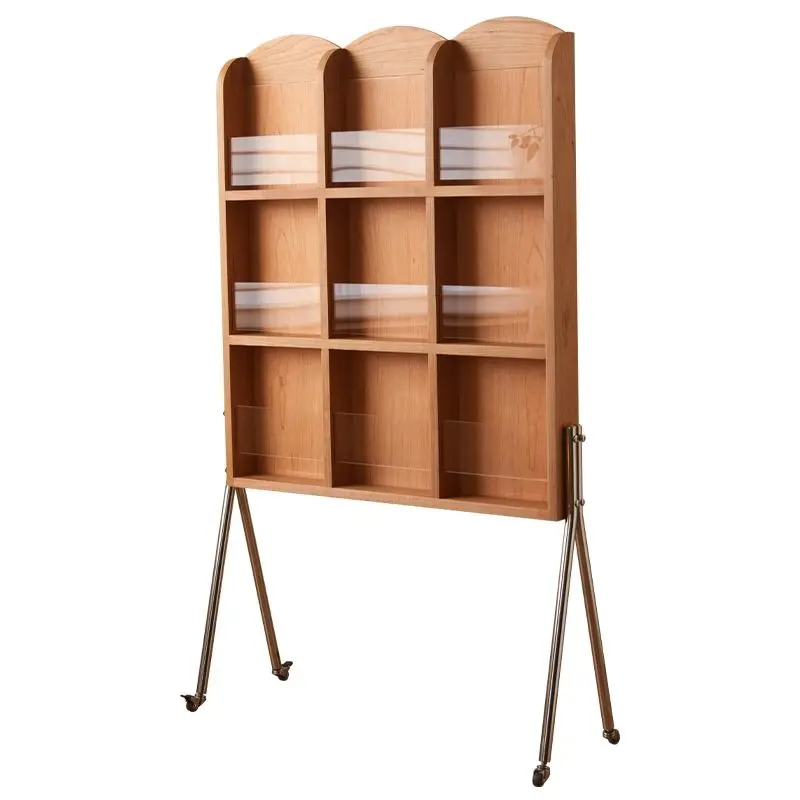 Nordic Solid Wood Display Rack Living Room Medieval Style Magazine Rack Floor Ins Style Mobile Bookshelf Book Rack Storage Racks
