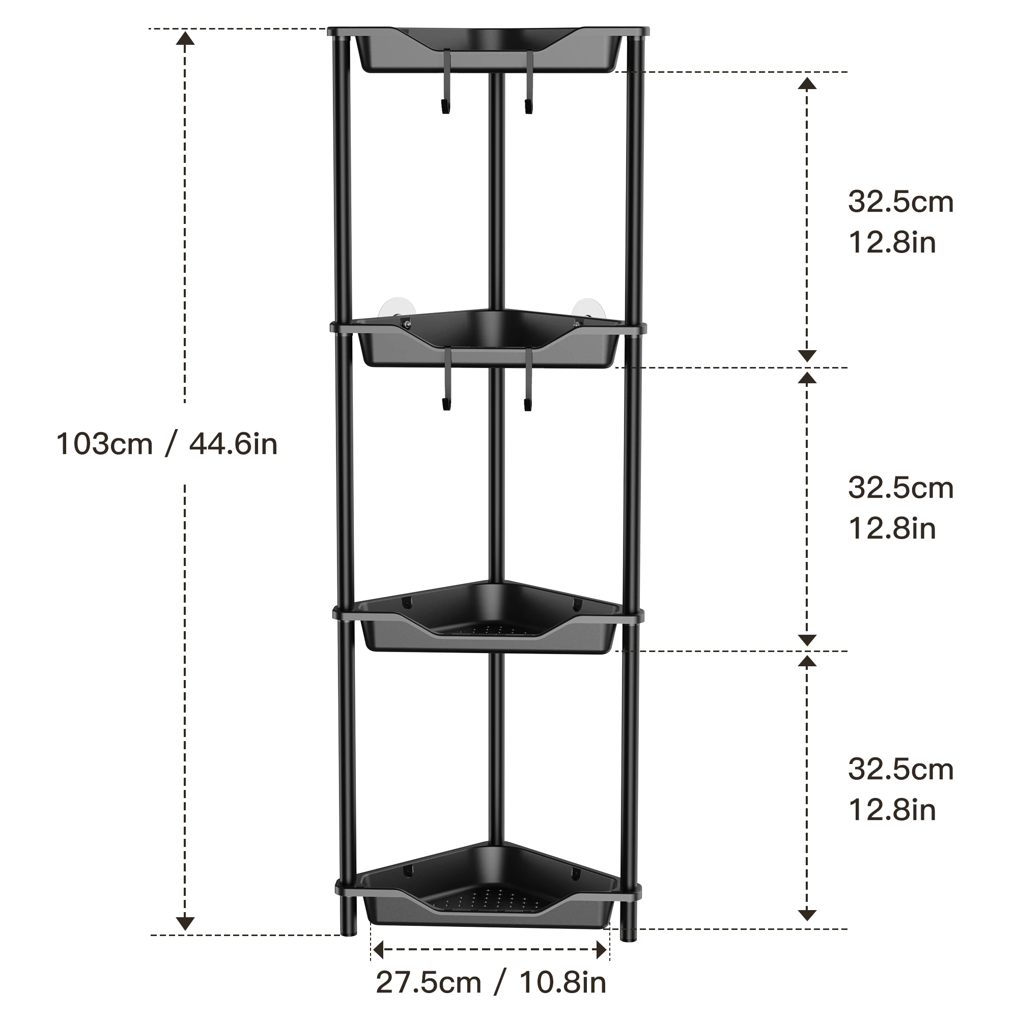 3/4-Tier Corner Shelf Unit - Spacious Storage with Practical Hooks   Floor-standing Corner Shelf,Storage Rack With Hooks