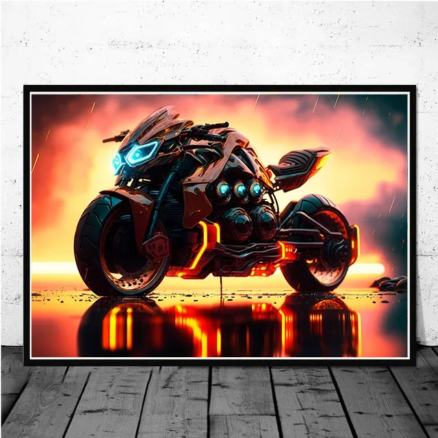 Retro Sedan Sunset Posters and Prints Multicolor Modern Supercar Motorcycle Wall Art Picture Vintage Canvas Painting Home Decor