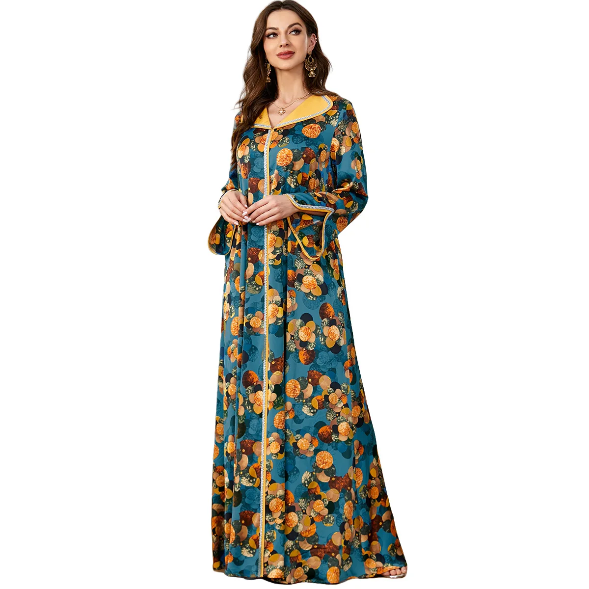 Vestido maxi estampado para etnia, vestidos longos para Dubai, Arábia Saudita, kaftan, abaya, roupas femininas, moda verão, 2024