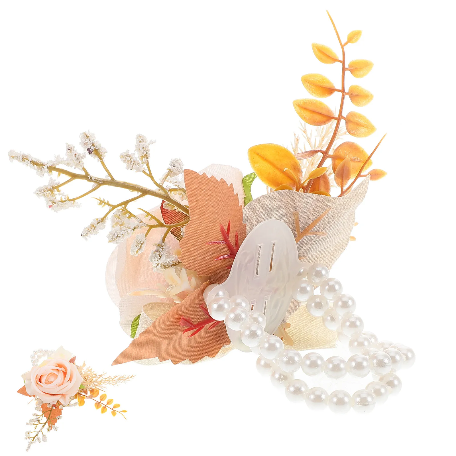 Conjunto de Corsages Florales Boho para Muñeca, Pulsera de Flores Artificiales para Boda, Novia, Dama de Honor, Baile de Graduación, Decoraciones para el Muñeco de la Muñeca