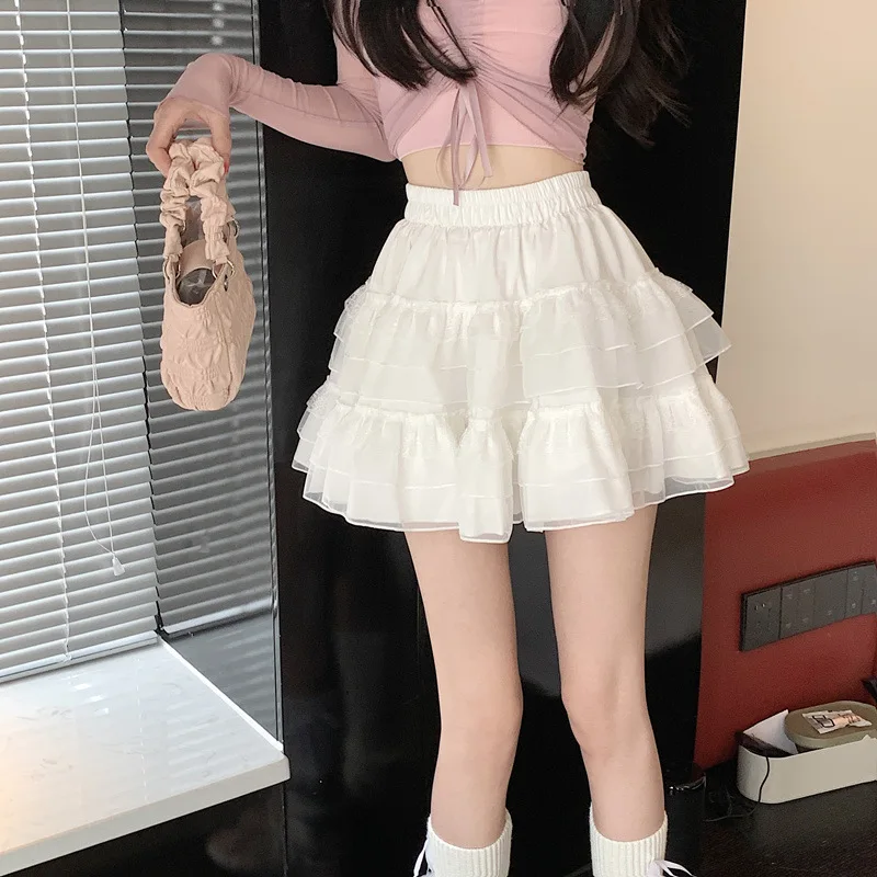 

Ballet Style Pure Desire High Waist Short Skirt Women Summer Plus Size Mesh Fluffy Layered Skirt Slim Lace Cake Skirt
