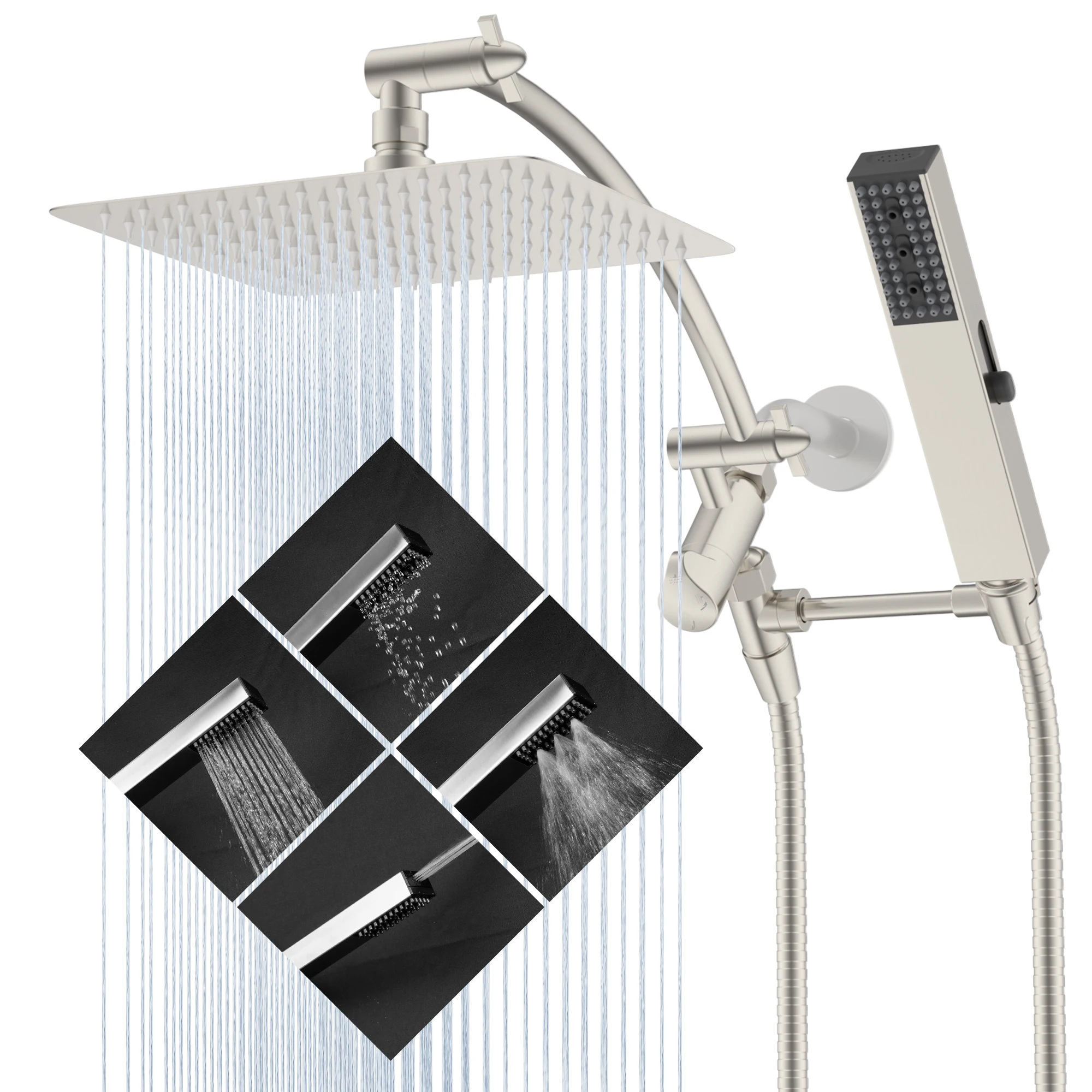 

Rainfall Shower Head with Handheld Spray Combo, High Pressure Shower Head with Extension Arm, 71'' Hose, Brushed Nickel