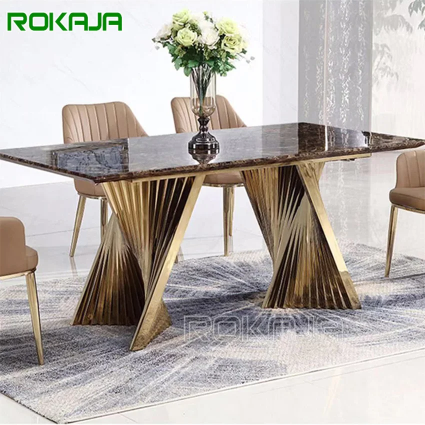 

Minimalist Creative Luxury Dining Tables And Chairs Set Household Small Rectangular Retro Vein Marble Dining Table Set