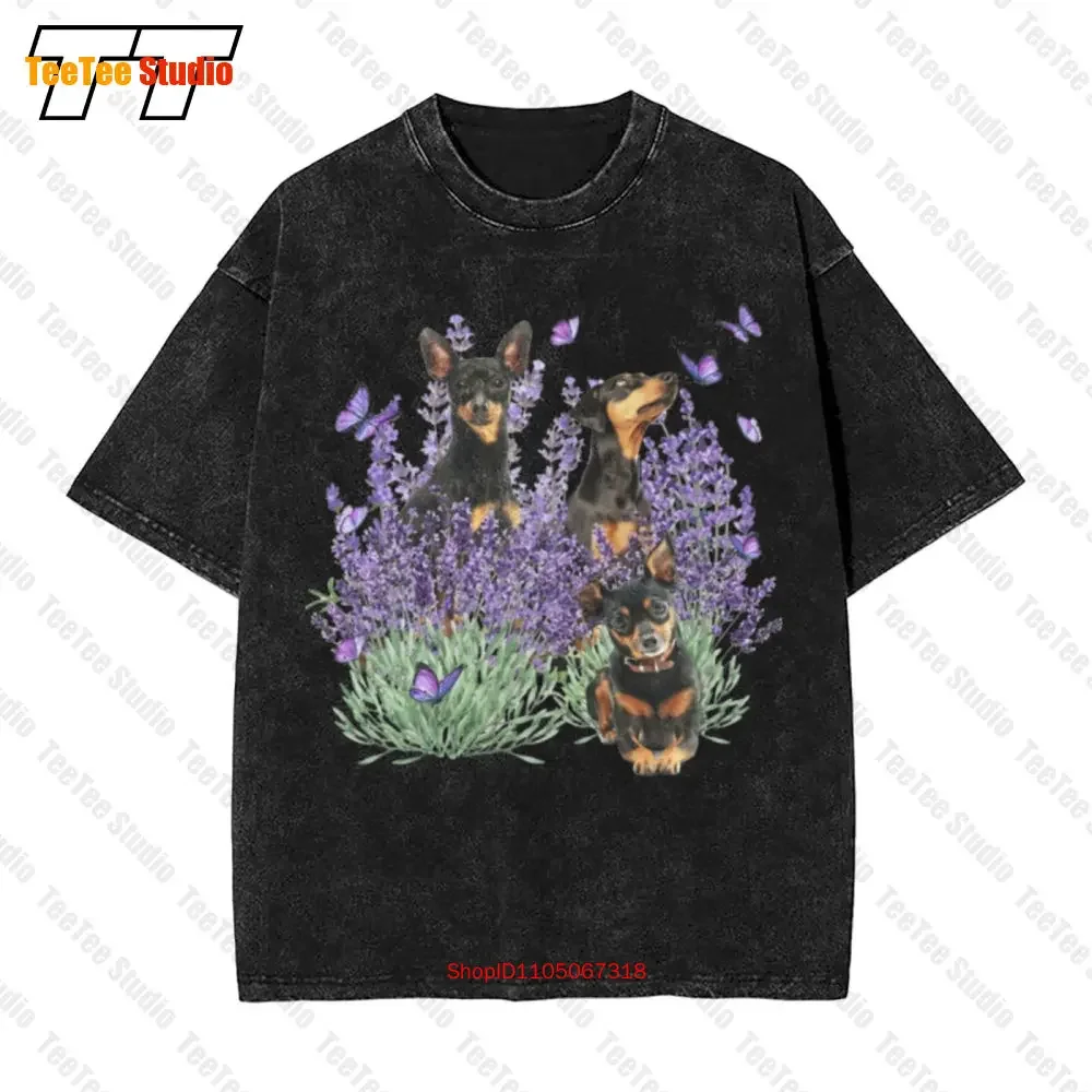 Miniature Pinscher And Gorgeous Purple Flower Vintage T Shirt For Men T-Shirt HQTE