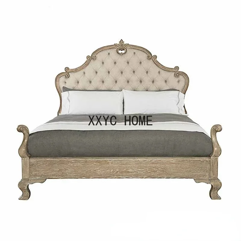Bedroom High-End and Fashionable Wood Carved Bed Oak Vintage Marriage Bed Double Bed