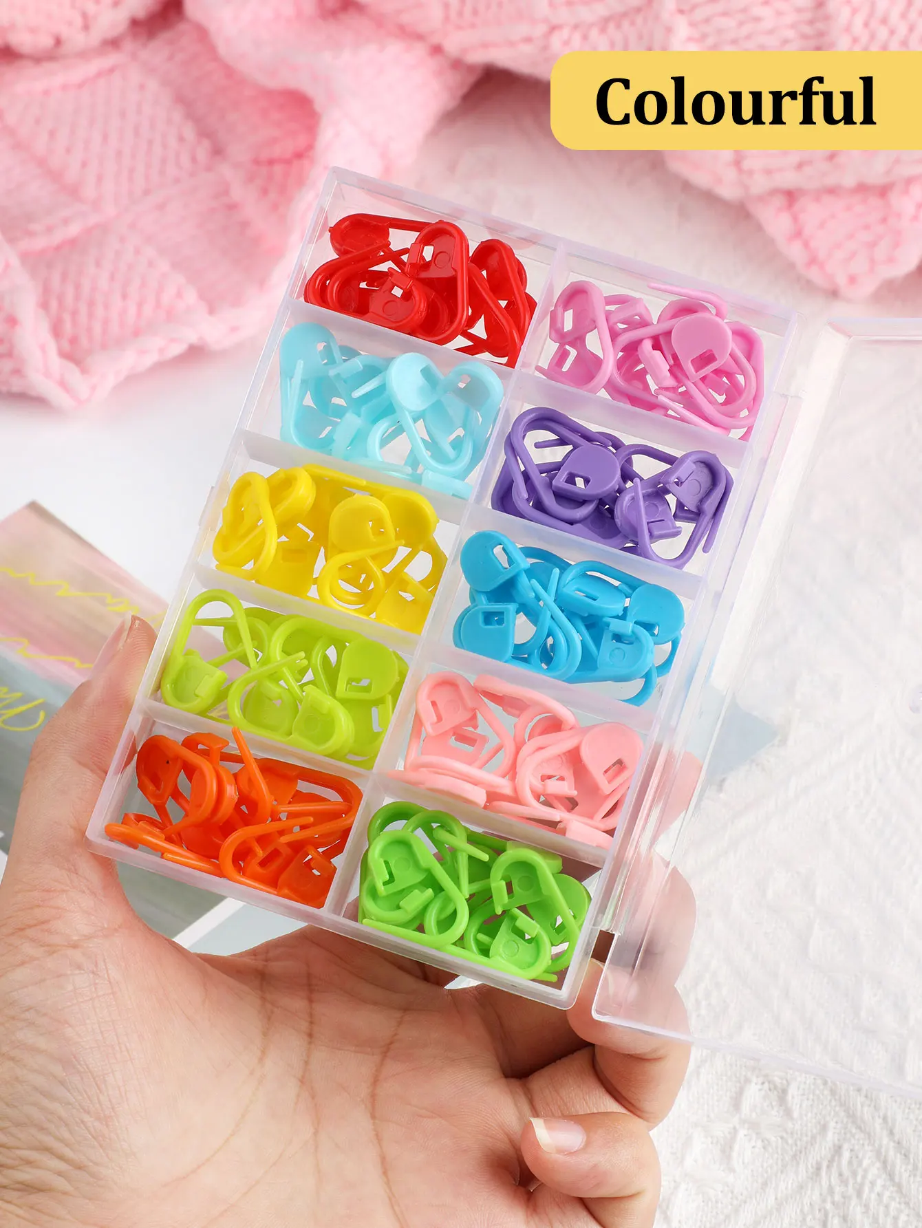 150pcs Needle Clip Hook with Box Mixed Locking Stitch Markers Colorful Plastic Small Clip Knitting Crochet Knitting Accessories