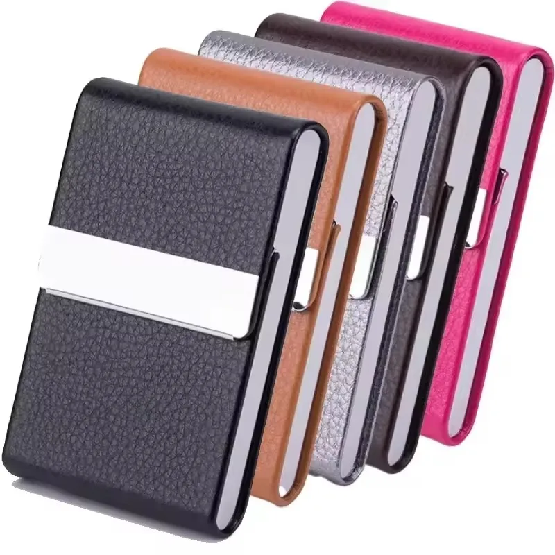 Men Postcard Box Business Multifunction Card Holder Case PU Leather Metal Pocket Holder with Magnetic Shut Cigarette Wallet Cas