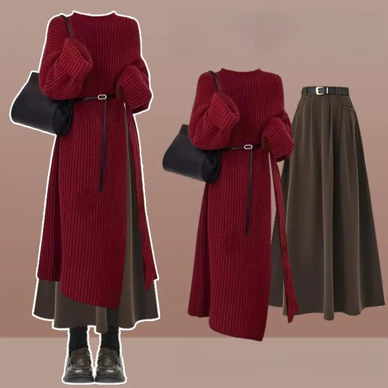 

Autumn and Winter 2024 New Plus Size Women's High-end Advanced Temperature Style Korean Sweater and Slimming Skirt Two-piece Set