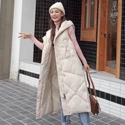 2024 Oversized Cotton Vests Sleeveless Coat Women Autumn Winter Hooded Waistcoat Puffer Parkas Long Warm Down Cotton Outwear