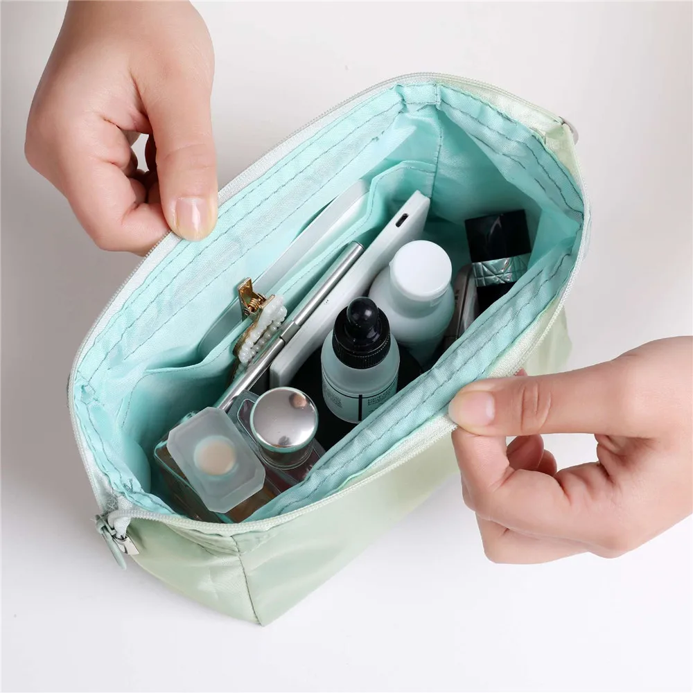 Borsa cosmetica con cerniera per donna borsa per il trucco femminile in tinta unita borsa da viaggio per articoli da toeletta borsa per il trucco di