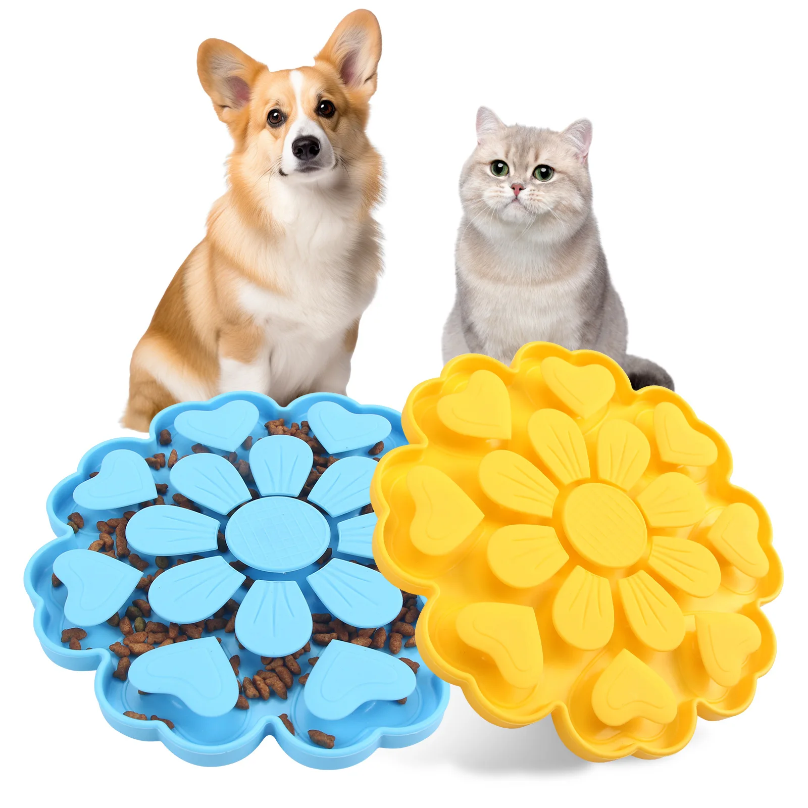 Silikon-Haustiermatte mit Blumenmuster, Anti-Verschlucken Langsam-Fütterungsmatte für Katzen und Hunde, Saugnapf-Leckmatte