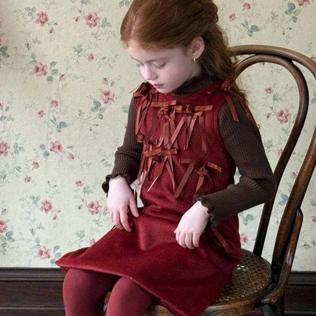 

Юбка для девочек, осень-зима 2021, новая детская одежда, корейский стиль, модный сарафан для девочек из бархатного материала с бантом