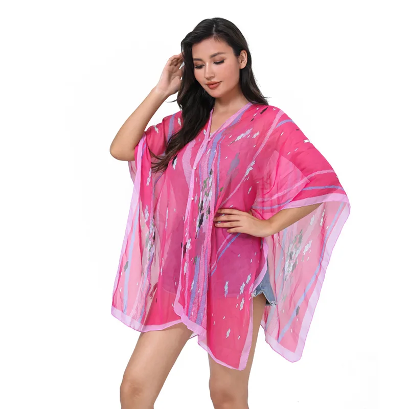 Beach Cape Draped with Oversized Gauze Beach Sun Protection Scarf Summer Bikini Swimsuit Draped with Gauze