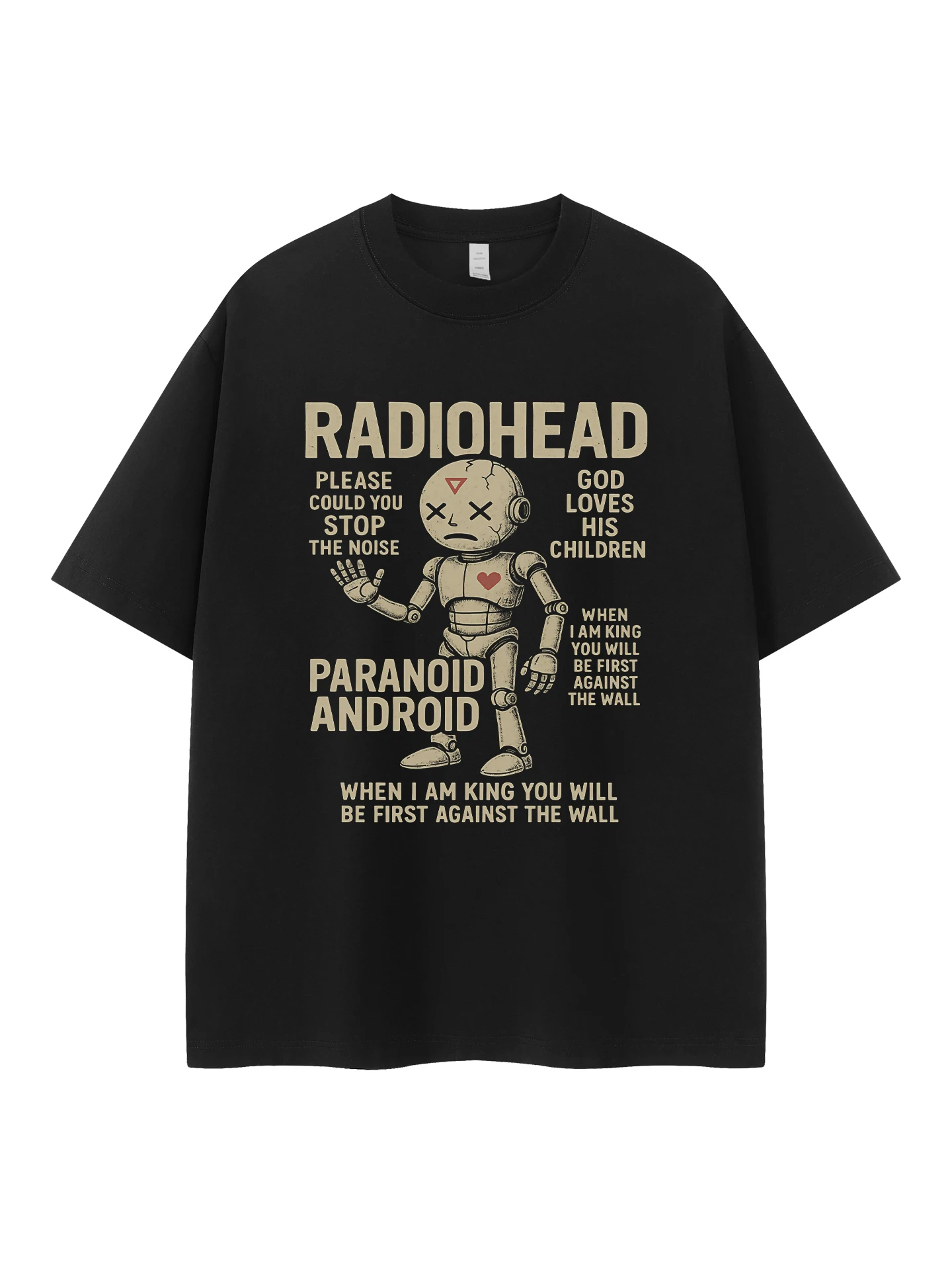 Radiohead Band Retro American Street Loose Shoulder Pure Cotton round Neck Rock Short Sleeve T-Shirt Breathable Casual Fashion