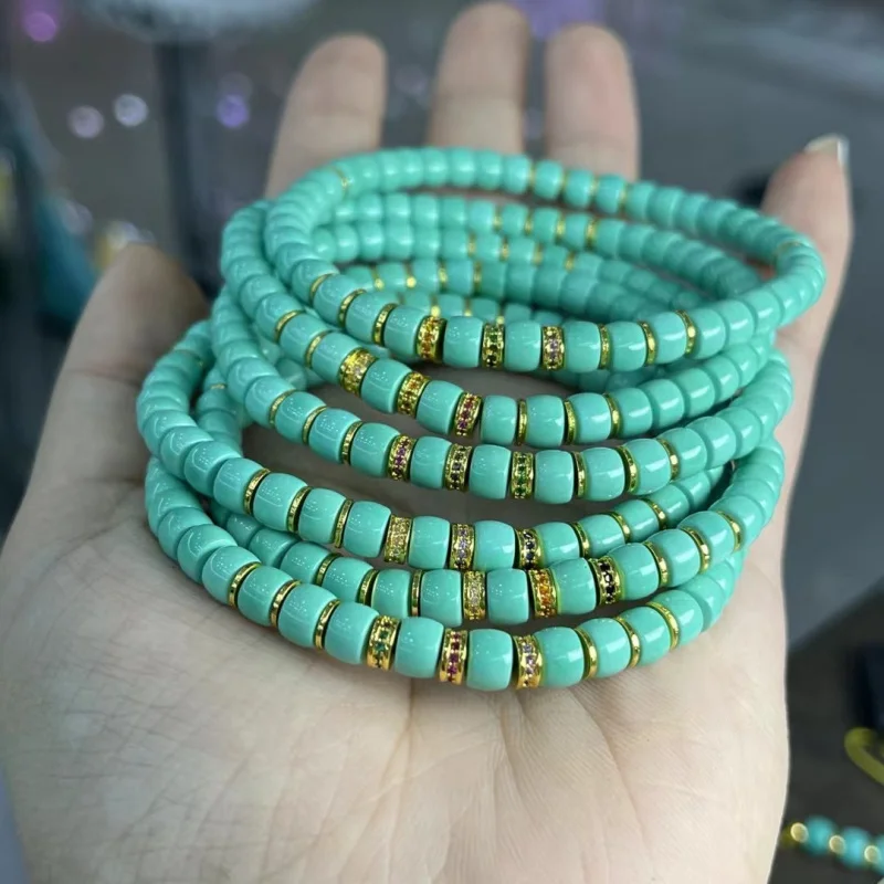 

Бирюзовый высокий фарфоровый сине-зеленый браслет из бисера, многослойная одежда для мужчин и женщин