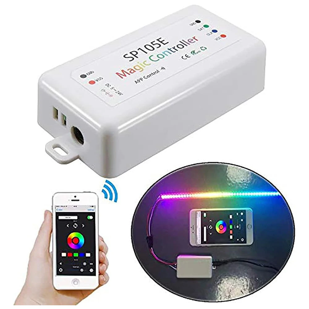 وحدة تحكم بلوتوث لاسلكية SP105E iOS/Android APP لـ WS2811 WS2812B WS2815 WS2813 WS2801 SK6812 WS2815 SK9822 APA102 إلخ