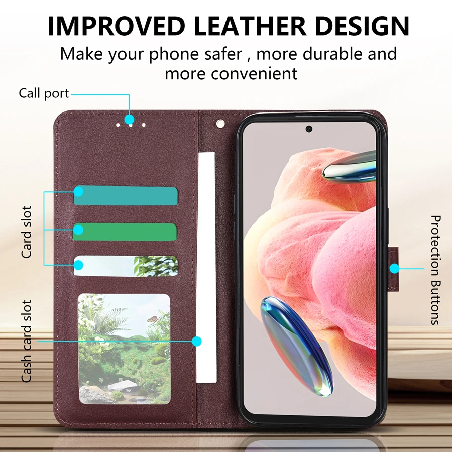 Brieftasche mit Kartenfächern im klassischen Stil, magnetisches Flip-Lederetui für Xiaomi 15T Poco C85 M7 Pro X7 Redmi Note 15 Pro+ 14S 15C 14C – Detail 14