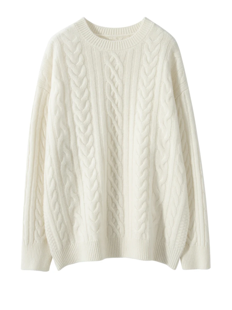 Women 100% Cashmere Pullover Sweater Knitwear Clothes Autumn Winter Soft Thick Jumper Casual Loose Blouse Female Cable Knit Tops