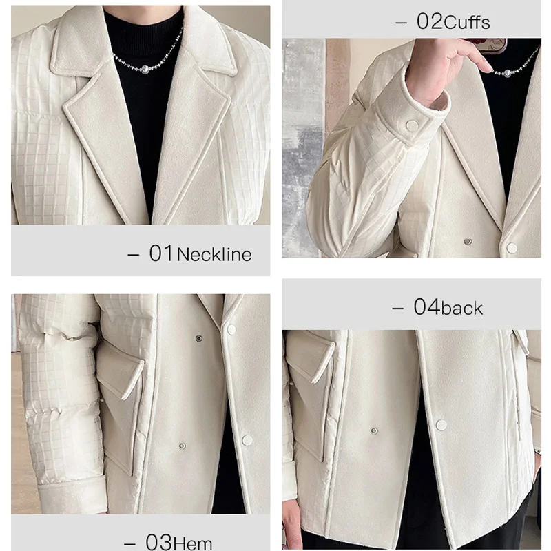 Winter Splice Wool Suit Collar Padded Cotton Jacket Men Business Casual Fashion Loose Thick Warm Parkas Jacket Coat Outerwear